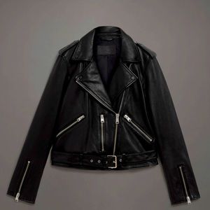 Balfern Belted Hem Leather Biker Jacket Women’s Size 6 in Black NWT